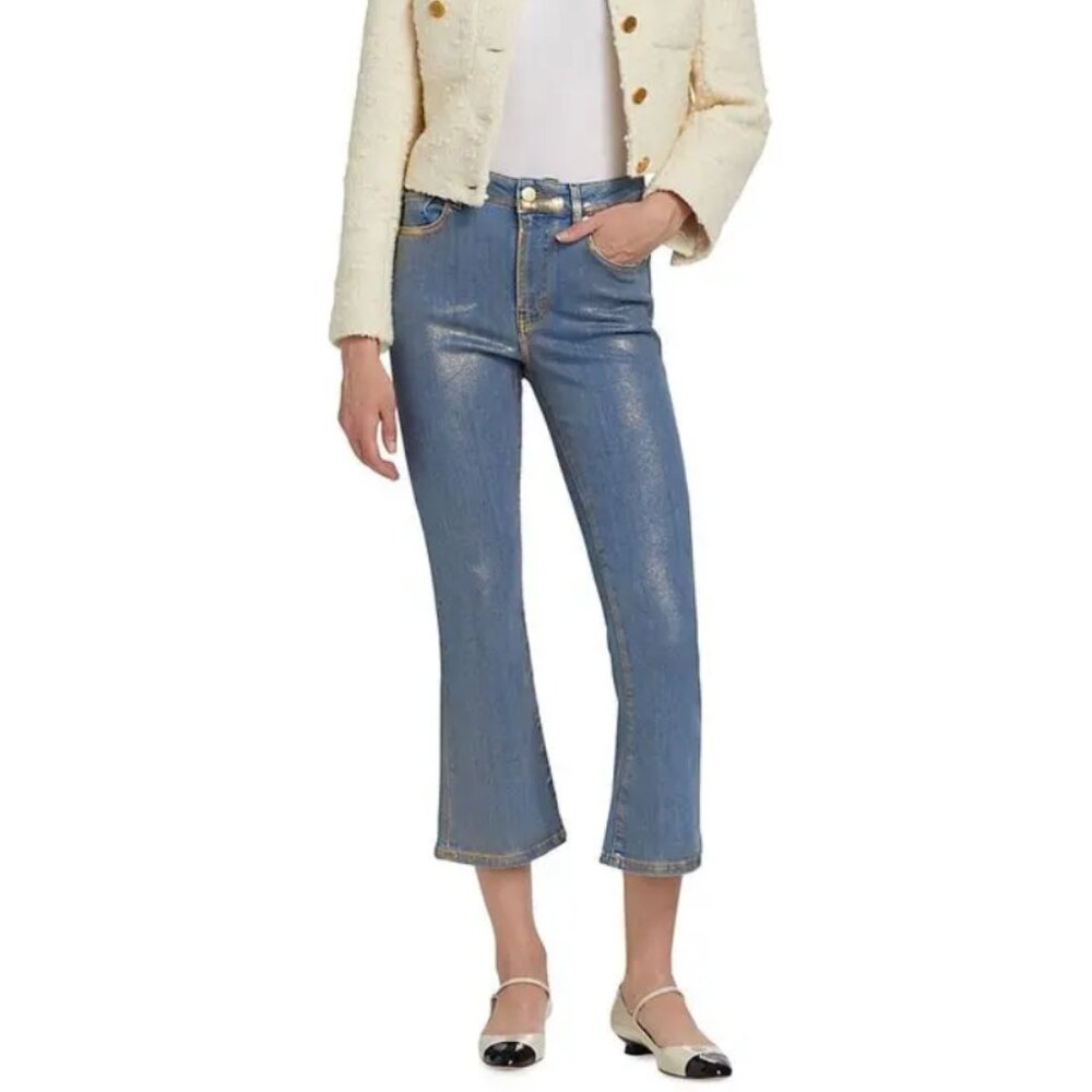 FRAME Le Crop Mini Boot Jeans Blue Gold Foil Coated NWT